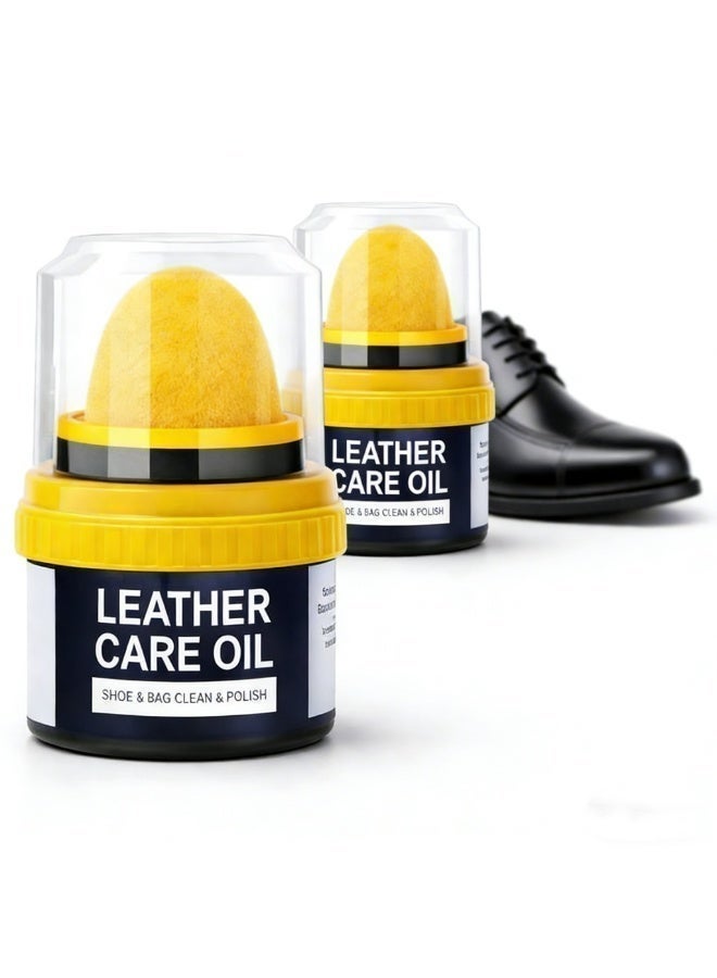 2-Pack Leather Care Oil with Built-in Sponge Applicator (Clear + Black) – Clean, Polish & Protect Leather Shoes, Bags, Sofas & Car Seats - Image 1